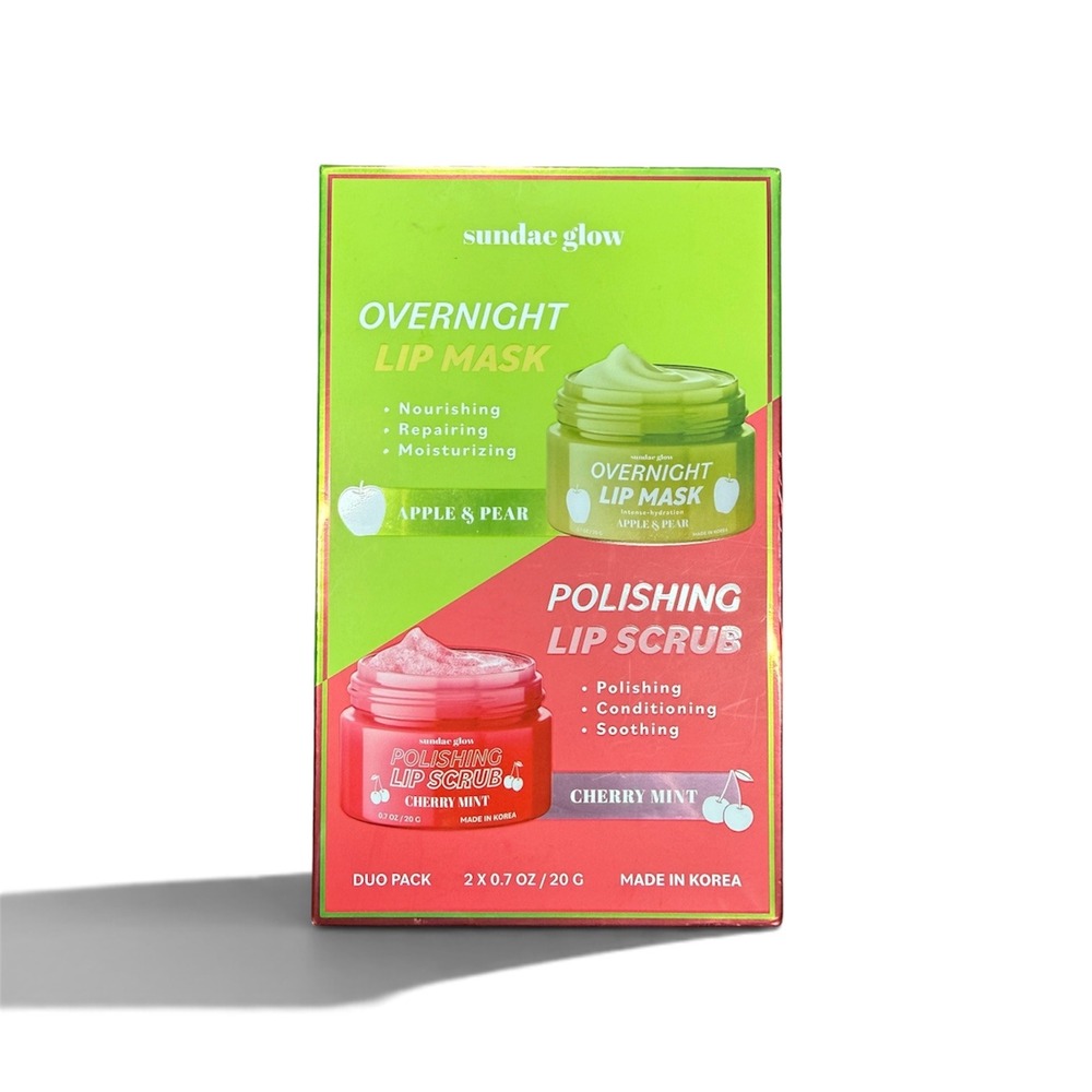 Sundae Glow Lip Mask & Lip Scrub Duo Apple Pear Cherry Mint 2x0.7oz New